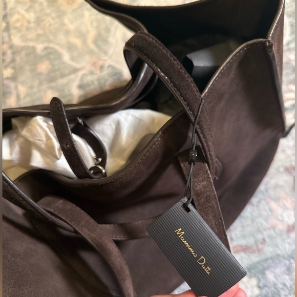 Massimo Dutti Split Suede Leather Maxi Icon Tote Bag in chocolate brown - Picture 6 of 7